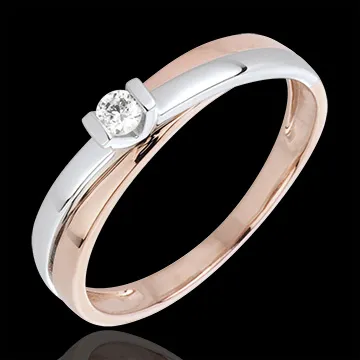 Solitaire Ring Gloed - 0.07 karaat Diamant - 18 karaat witgoud en roségoud