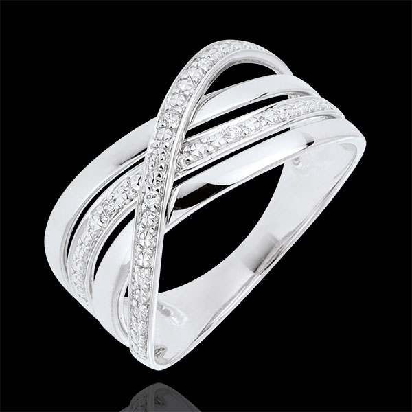 Ring Saturnus Vierling - 9 karaat witgoud - Diamanten