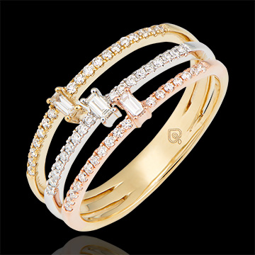 Ring Trilogie - 3 soorten goud 18 karaat en diamanten