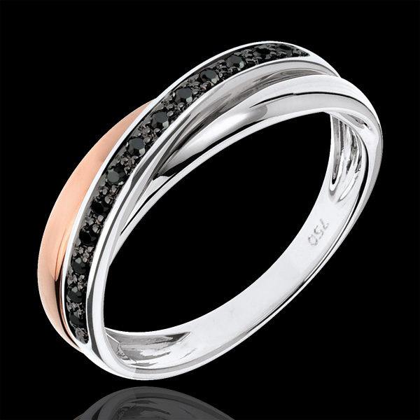 Ring Saturnus Diamant - zwarte Diamanten, 18 karaat roségoud en witgoud