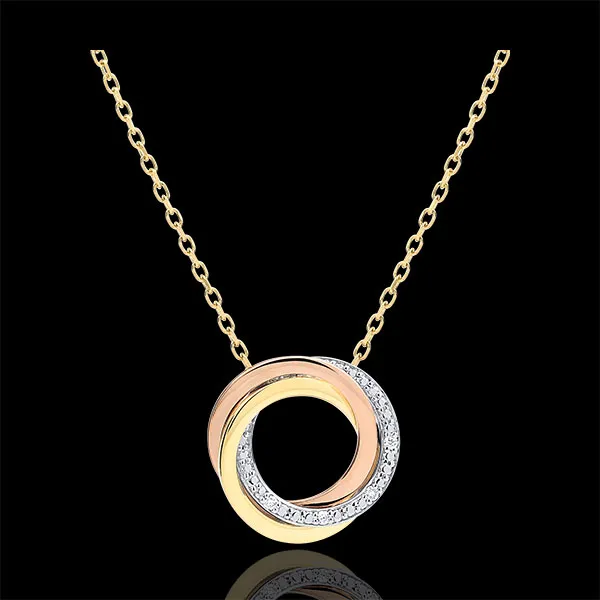 Halsketting Saturnus - 3 goudkleuren - Diamanten - 9 karaat