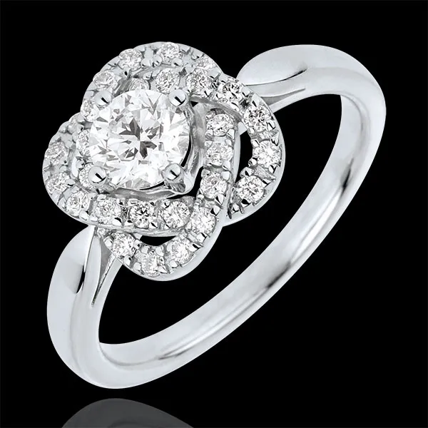 Anello Solitario Sboccio - Rosa di Carato - Oro bianco - 18 carati - 29 Diamanti - 0.60 carati