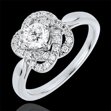 Anello Solitario Sboccio - Rosa di Carato - Oro bianco - 18 carati - 29 Diamanti - 0.60 carati