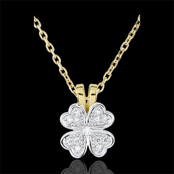 Ciondolo Sboccio - Tenero quadrifoglio - Oro bianco e Oro giallo - 9 carati - Diamanti