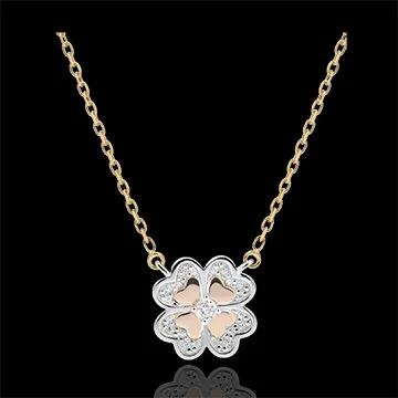 Collana Sboccio - Quadrifoglio Splendente - 3 ori - 9 carati - Diamanti