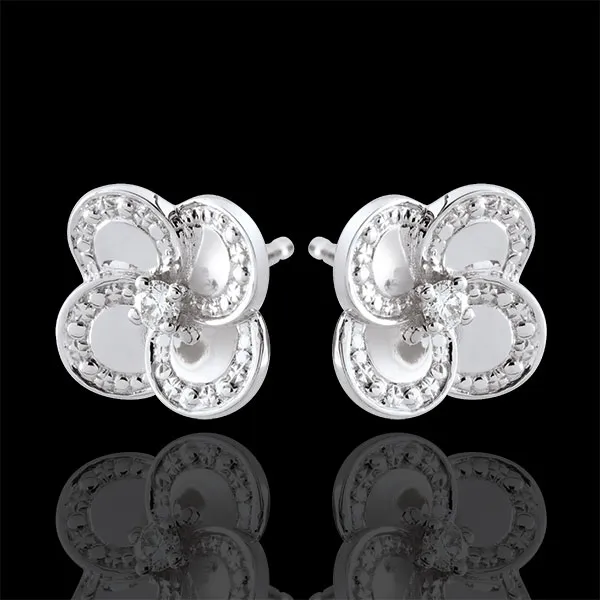 Orecchini Sboccio - Quadrifoglio Bianco - Oro - 9 carati - Diamanti