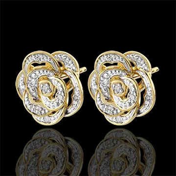 Orecchini Sboccio - Merletto Rosa - Oro giallo - 9 carati - Diamanti