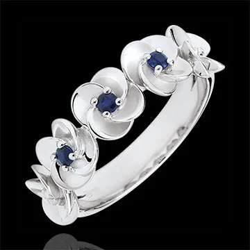 Anello Sboccio - Corona di rose - Oro bianco e Zaffiri - 9 carati