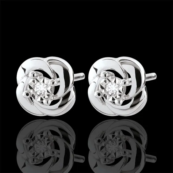 Orecchini Sboccio - Camelia - Oro bianco - 18 Diamanti
