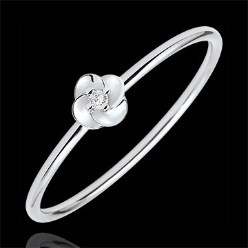 Anello Sboccio - Prima rosa - modello piccolo- Oro bianco e Diamante - 18 carati