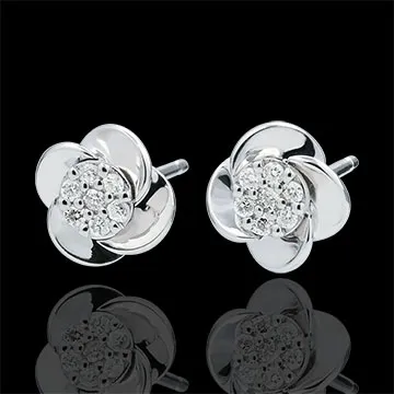 Orecchini Sboccio - Petali di Rosa - Oro bianco -18 carati - Diamanti