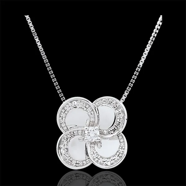 Collana Sboccio - Quadrifoglio Bianco - Oro - 9 carati - Diamanti