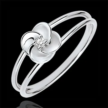 Anello Sboccio - Prima rosa - Oro bianco e Diamante - 9 carati