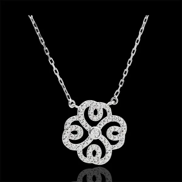 Collier Schicksal - Weißgold und Diamanten - Verspielter Klee