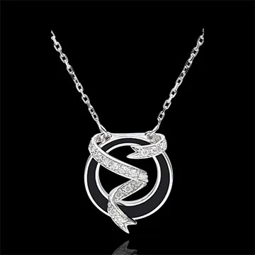 Collier Dämmerschein - Sternenstaub - Schwarzer Lack und Diamanten - 9 Karat