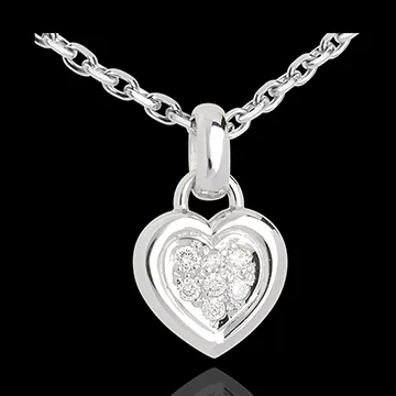 Colier inimă din aur alb de 18K pavat - 0.12 carate - 7 diamante