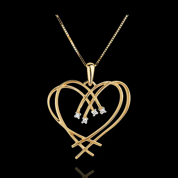 Pandantiv Inimă scânteie - 4 diamante - aur galben de 18K