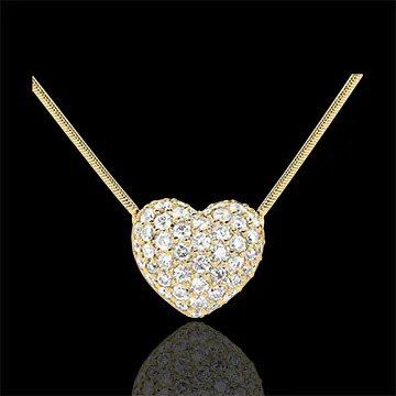 Colier inimă pavat aur galben de 18K - 0.85 carate - 50 diamante