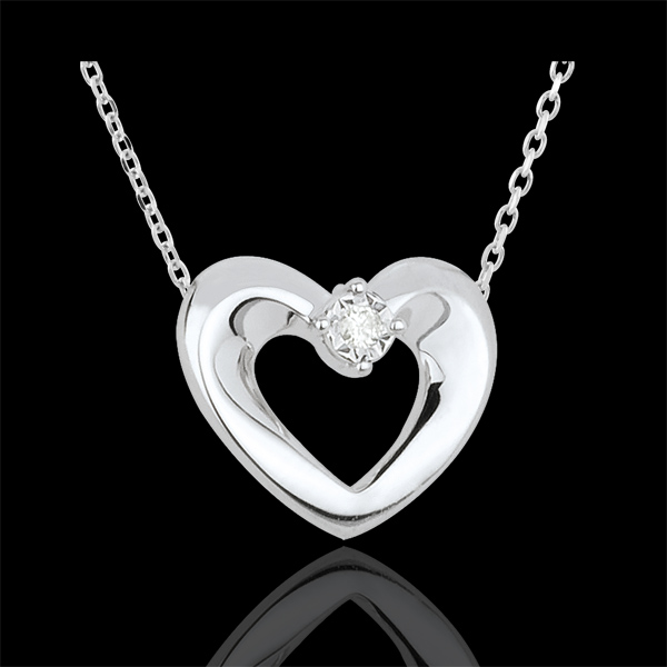 Colier inimă drăguţă aur alb de 9K şi diamant - 45 cm