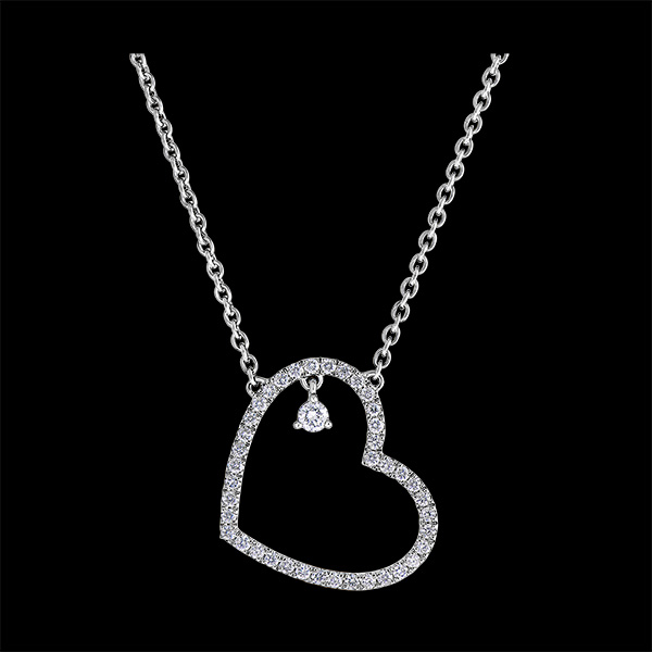 Colier Secret Prețios – Inimă Înclinată – aur alb de 18 carate și diamante