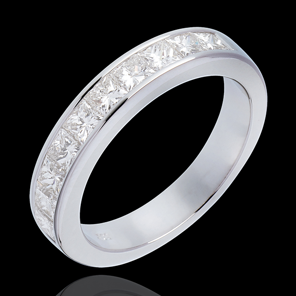 Semi-paved wedding ring white gold channel setting - 1 carat
