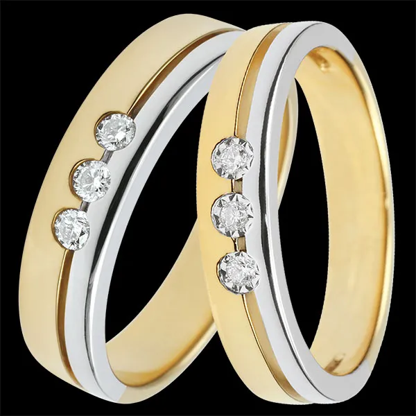 Set de verighete Olympia – Aur galben, aur alb & diamante – 18K