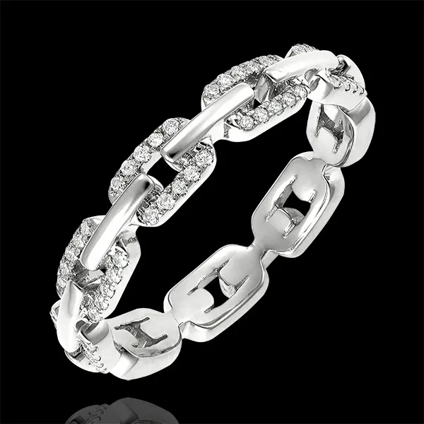 Anello Sguardo d'Oriente - Maglia Cubana Diamanti variante - oro bianco 18 carati e diamanti