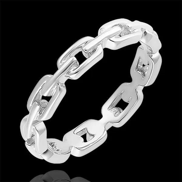Anello Sguardo d'Oriente - Maglia Cubana sottile - oro bianco 18 carati