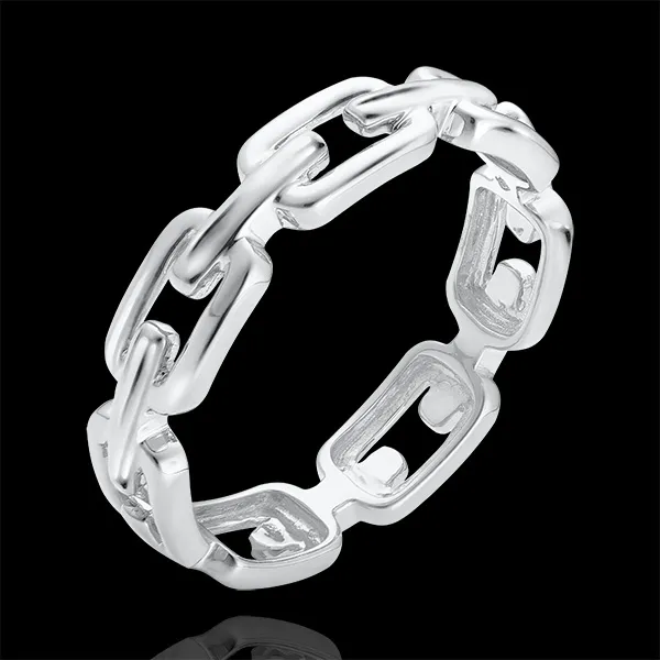 Anello Sguardo d'Oriente - Maglia Cubana media - oro bianco 9 carati