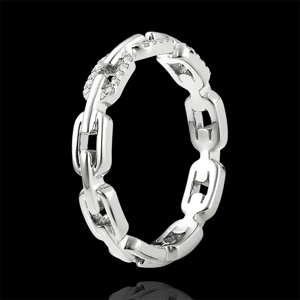 Anello Sguardo d'Oriente - Maglia Cubana Diamanti variante - oro bianco 18 carati e diamanti