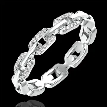 Anello Sguardo d'Oriente - Maglia Cubana Diamanti variante - oro bianco 18 carati e diamanti
