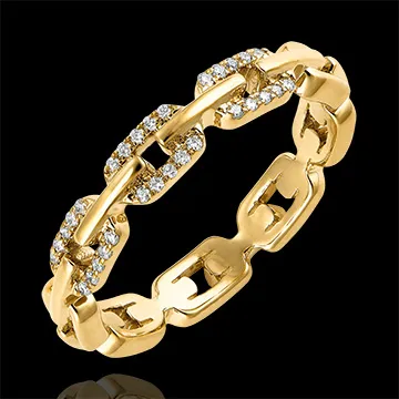 Anello Sguardo d'Oriente - Maglia Cubana Diamanti variante - oro giallo 18 carati e diamanti