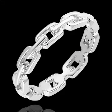Anello Sguardo d'Oriente - Maglia Cubana sottile - oro bianco 18 carati