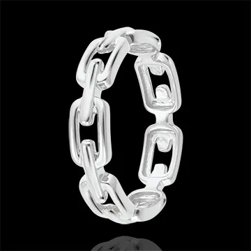 Anello Sguardo d'Oriente - Maglia Cubana media - oro bianco 9 carati