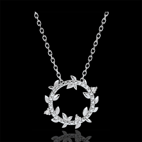 Shaft Necklace Enchanted Garden - Foliage Royal - white gold and diamonds - 18 carats