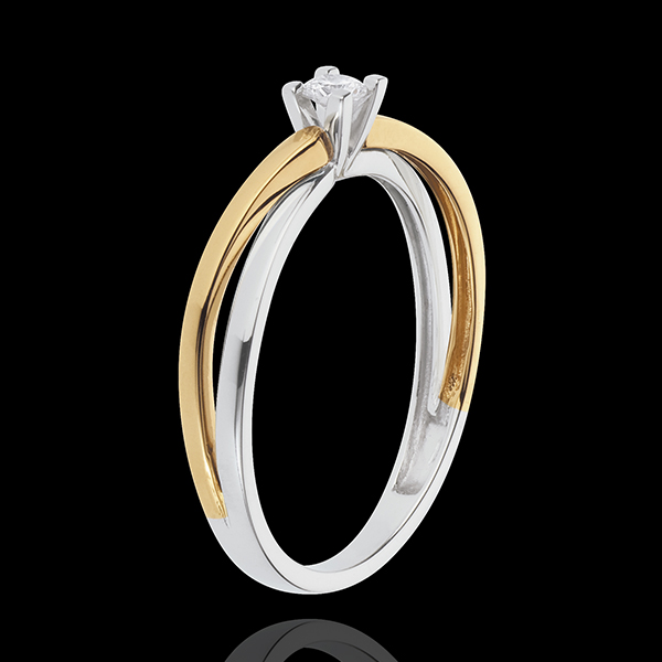 Solitaire Duetino - diamant 0.08 carat - or blanc et or jaune 18 carats