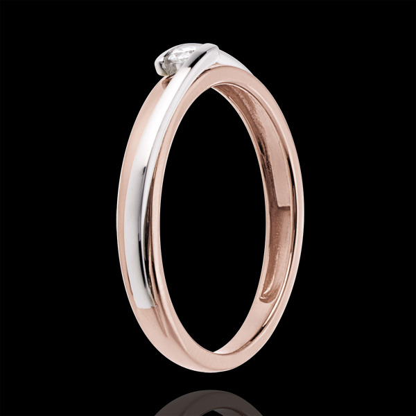 Solitaire Ring Precious Nest -Bipoplar - pink gold and white gold - 0.04 carat - 18 carats