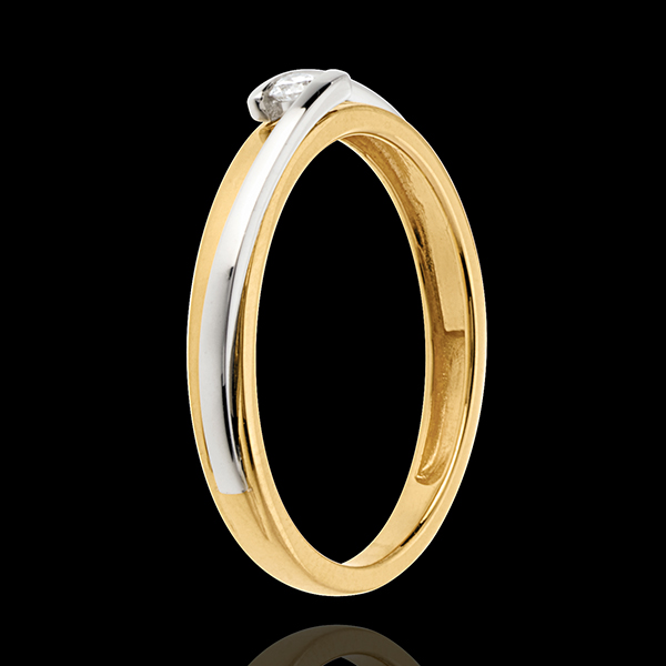 Solitaire Ring Precious Nest - Contemporary - yellow gold and white gold - 0.04 carat - 18 carats