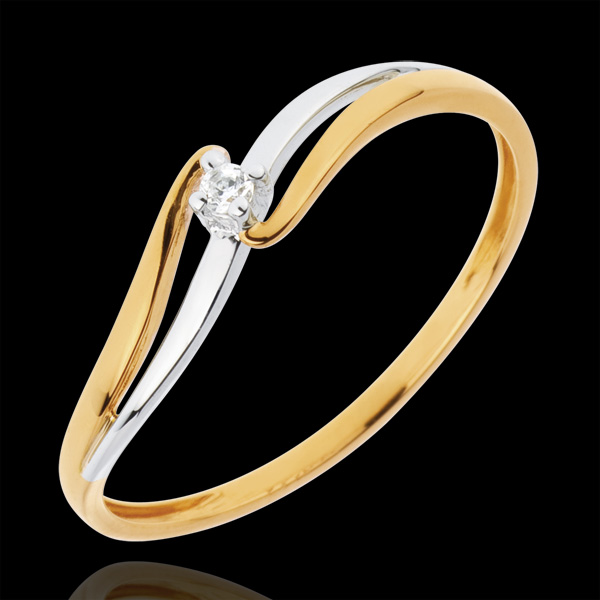 Solitaire Ring Precious Nest - Elly - white gold and yellow gold - 18 carats