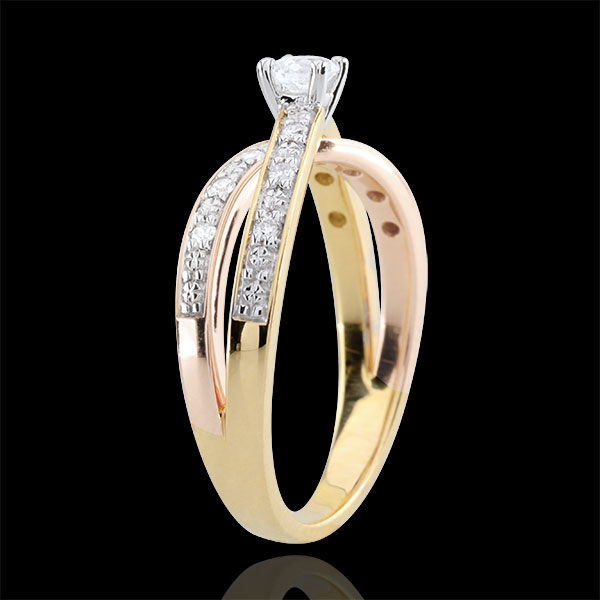 Solitaire Ring Saturn Duo double diamond - three golds - 0.15 carat - 18 carat
