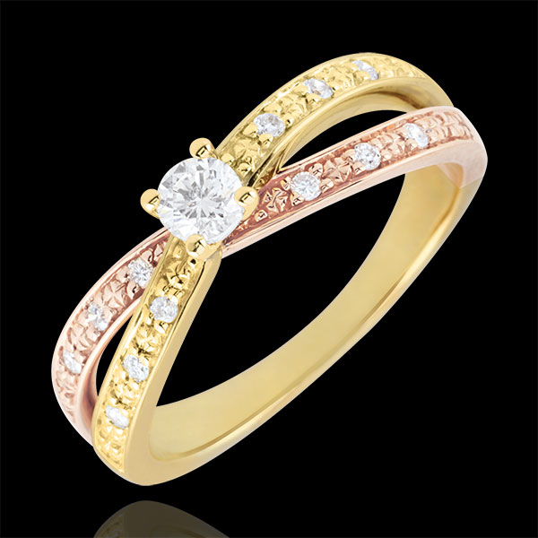 Solitaire Ring Saturn Duo double diamond - yellow gold and rose gold - 0.15 carat - 18 carat