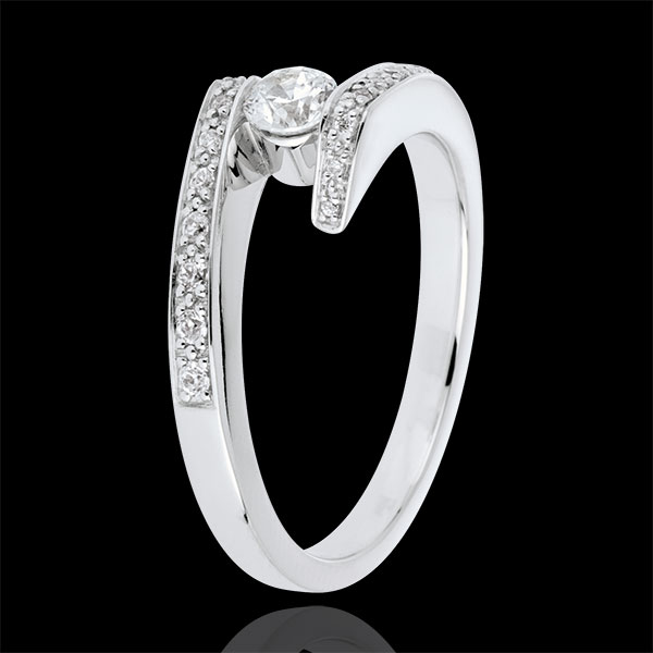 Solitaire Set Shoulders Ring Precious Nest- Promise - white gold - 0.22 carat diamond- 9 carats