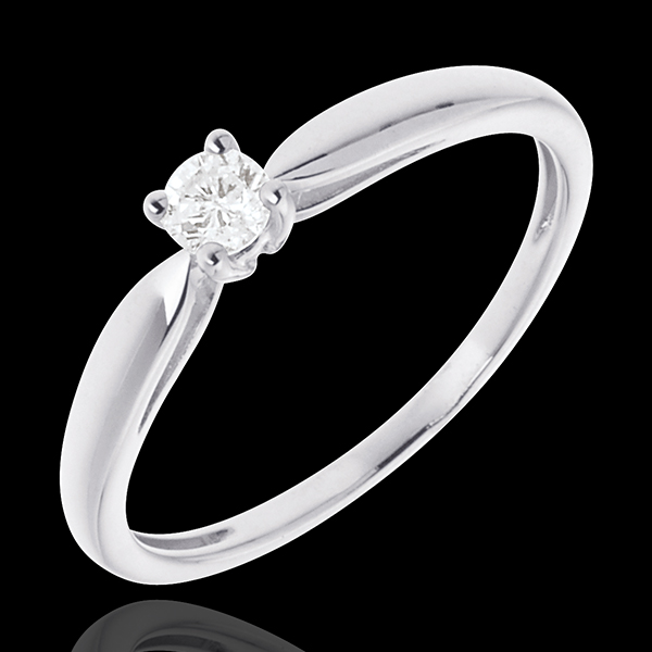 Solitaire tapered ring - white gold - 0.1 carats