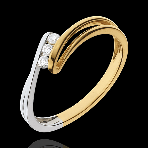 Solitraire Trilogy Precious Nest -Givre - yellow gold and white gold - 3 diamonds - 18 carats