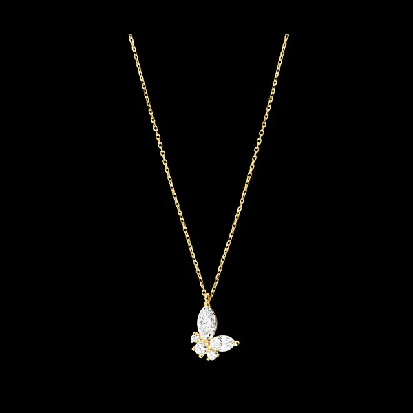 Halskette Mitternachtsschmetterling - Gelbgold 9 Karat mit synthetischen Diamanten