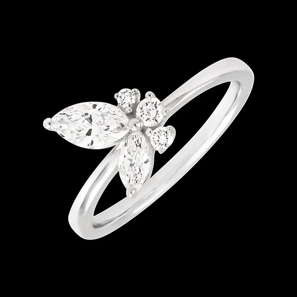 Ring Mitternachtsschmetterling - Weißgold 9 Karat mit synthetischen Diamanten 