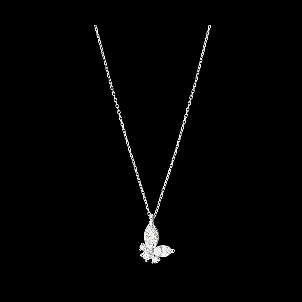 Halskette Mitternachtsschmetterling - Weißgold 9 Karat mit synthetischen Diamanten 