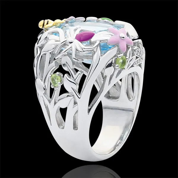 Ring Spaziergang der Sinne - Blaues Paradies - Silber, Diamanten und Halbedelsteine