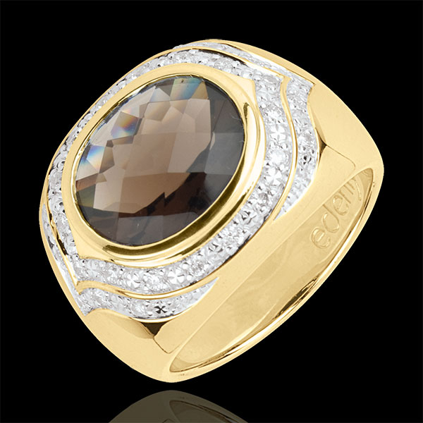 Ring Horus Rauchquarz - Silber, Diamanten und Halbedelsteine
