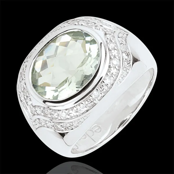 Ring Horus mit grünem Amethyst - Silber, Diamanten und Halbedelsteine
